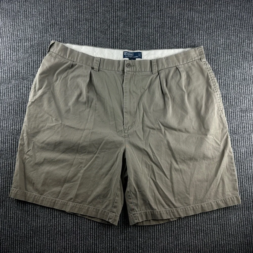 Polo Ralph Lauren Big Tyler Shorts Mens 44 Khaki Tan Pleated Cotton Chino 2987